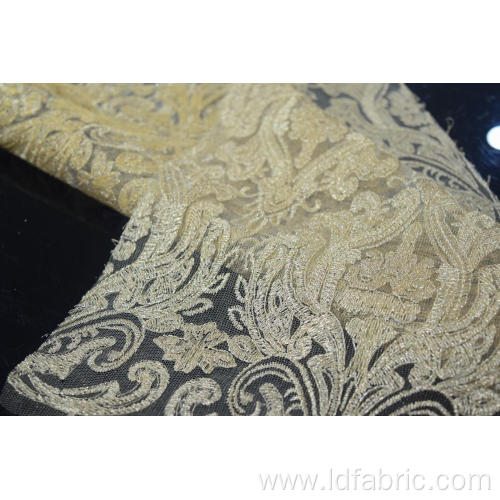 100%Polyester Golden Embroidered Mesh Fabric